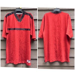 Rare Vintage NIKE Embroidered Swoosh Center Striped V Neck T Shirt 90s 2000s L